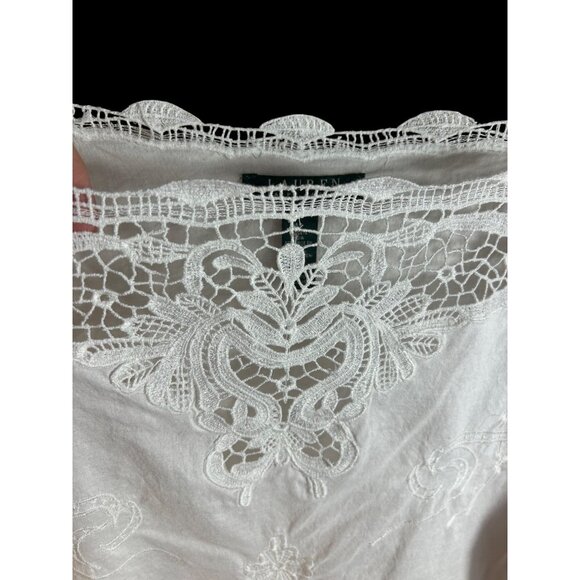 Lauren Ralph Lauren Women's M Top White Lace Sheer Cottage Core Long Sleeve - Picture 3 of 12